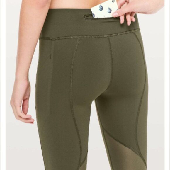 Lululemon Pace Rival Crop Full On Luxtreme Mesh 22" Leggings Size 2 Dark Olive - Picture 12 of 13